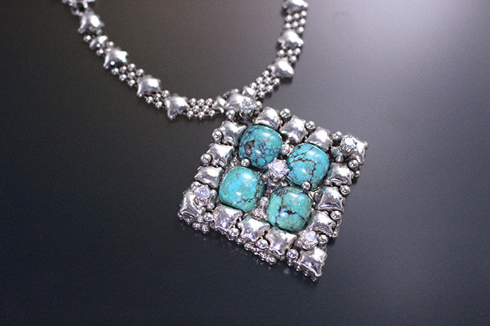 SG Liquid Metal PR N1-AS TUQ– Antique Silver finish and Turquoise Necklace by Sergio Gutierrez