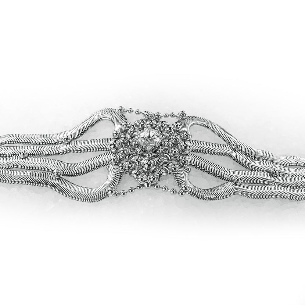 SG Liquid Metal ICB14-N Chrome Finish Bracelet with Swarovski Crystal by Sergio Gutierrez