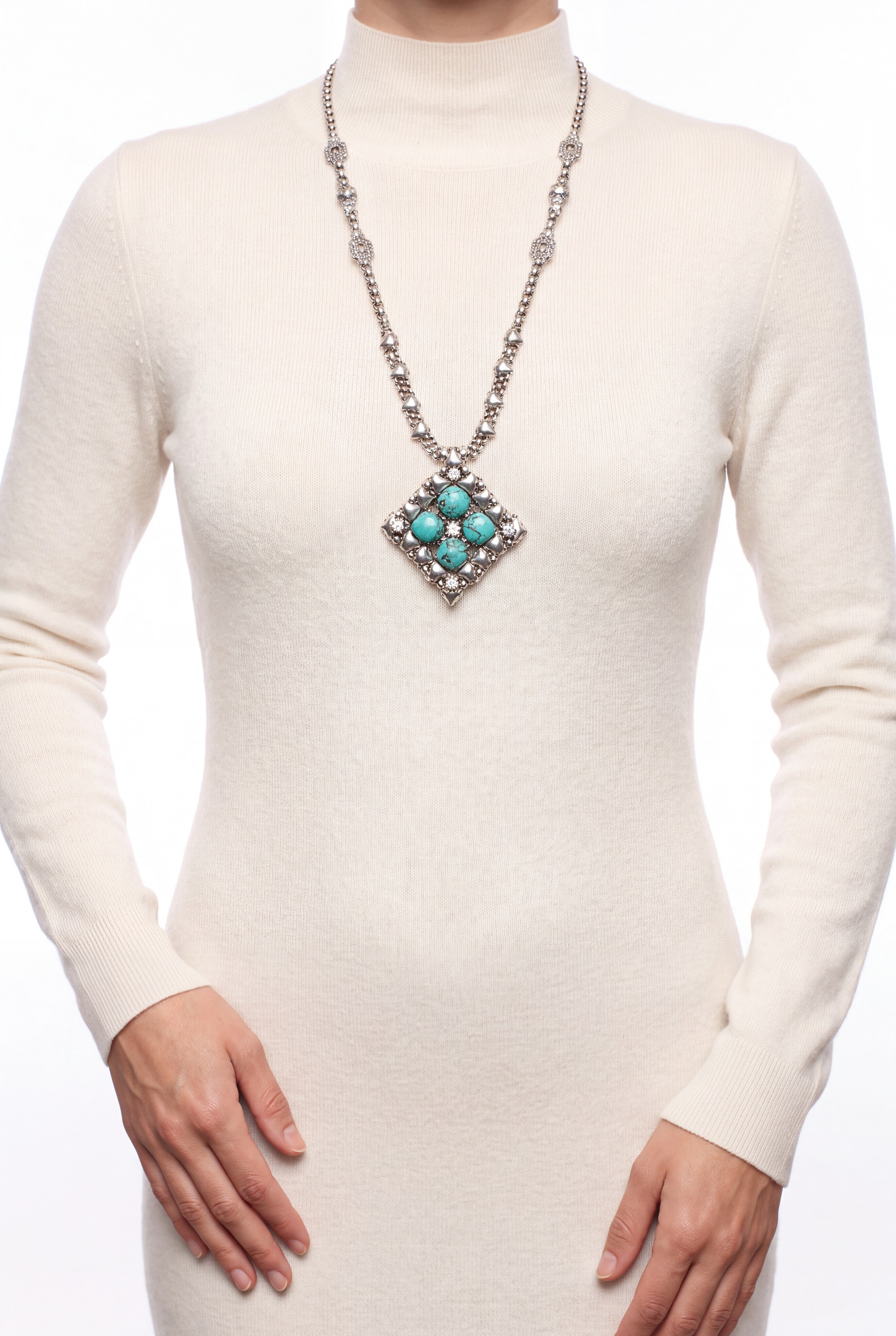 SG Liquid Metal PR N1-AS TUQ– Antique Silver finish and Turquoise Necklace by Sergio Gutierrez