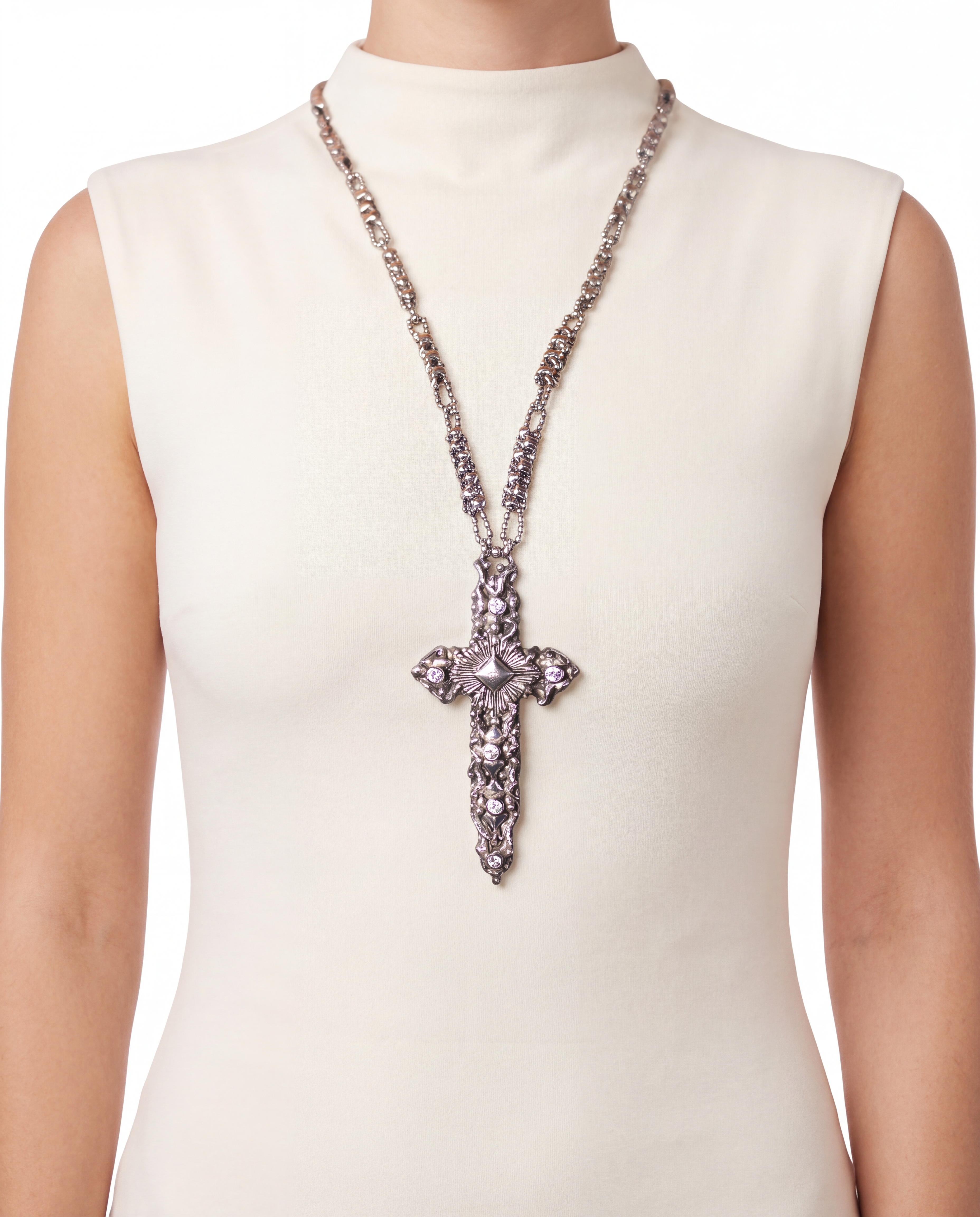 SG Liquid Metal LEN 3409 – Antique silver finish - Cross necklace by Sergio Gutierrez