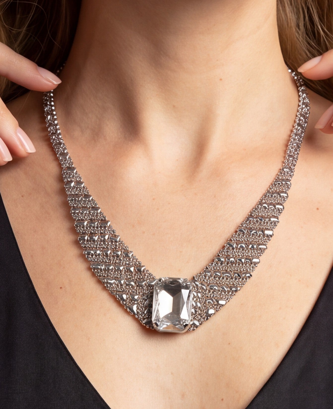 SG Liquid Metal ICN3-N Chrome Finish Necklace by Sergio Gutierrez
