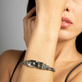 SG Liquid Metal SNB15-N Chrome Finish Bracelet with Gold 24K Pins and Zircons by Sergio Gutierrez