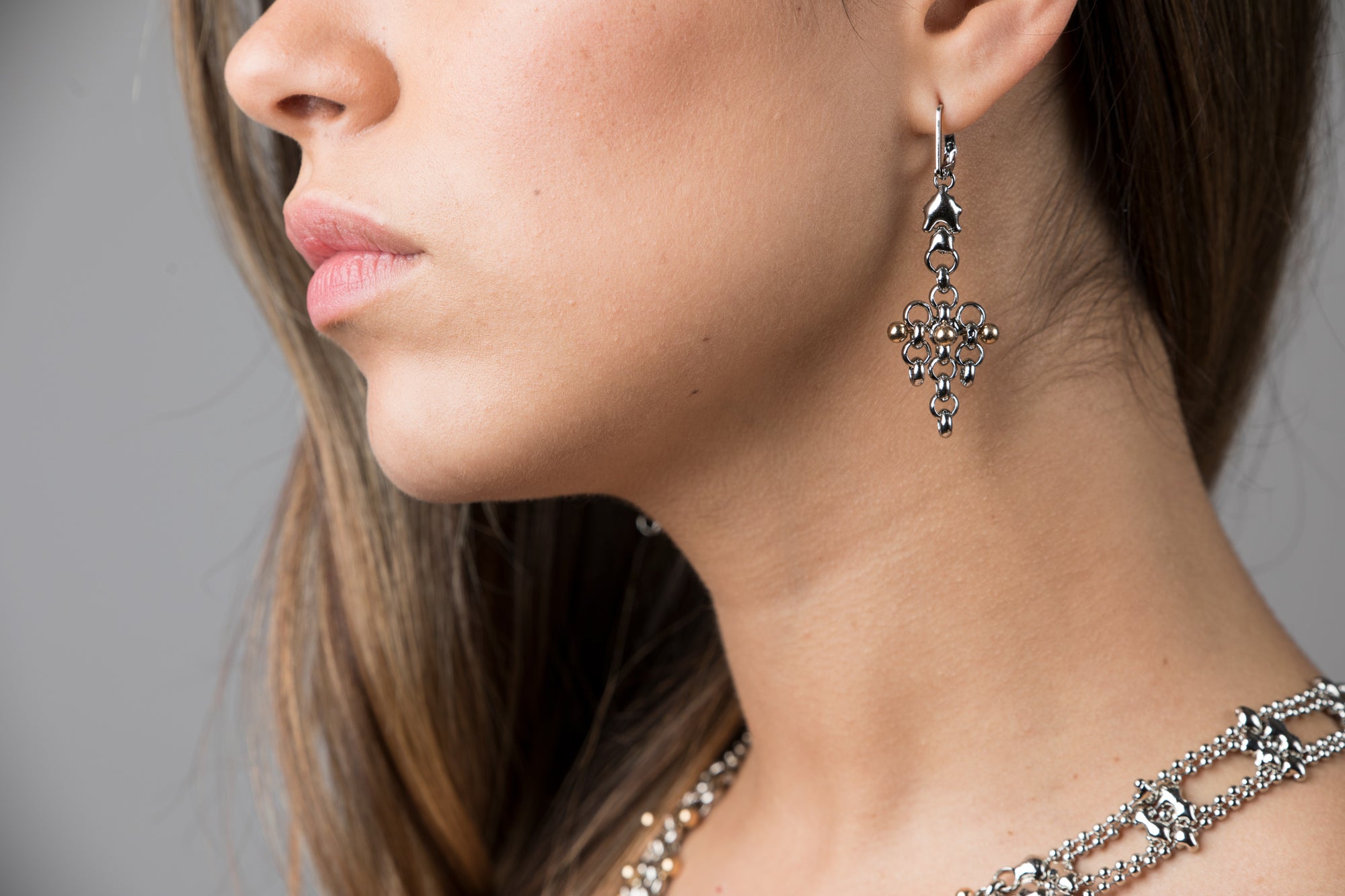 SG Liquid Metal Earrings by Sergio Gutierrez BXE1-N Chrome and Gold Finish Earrings