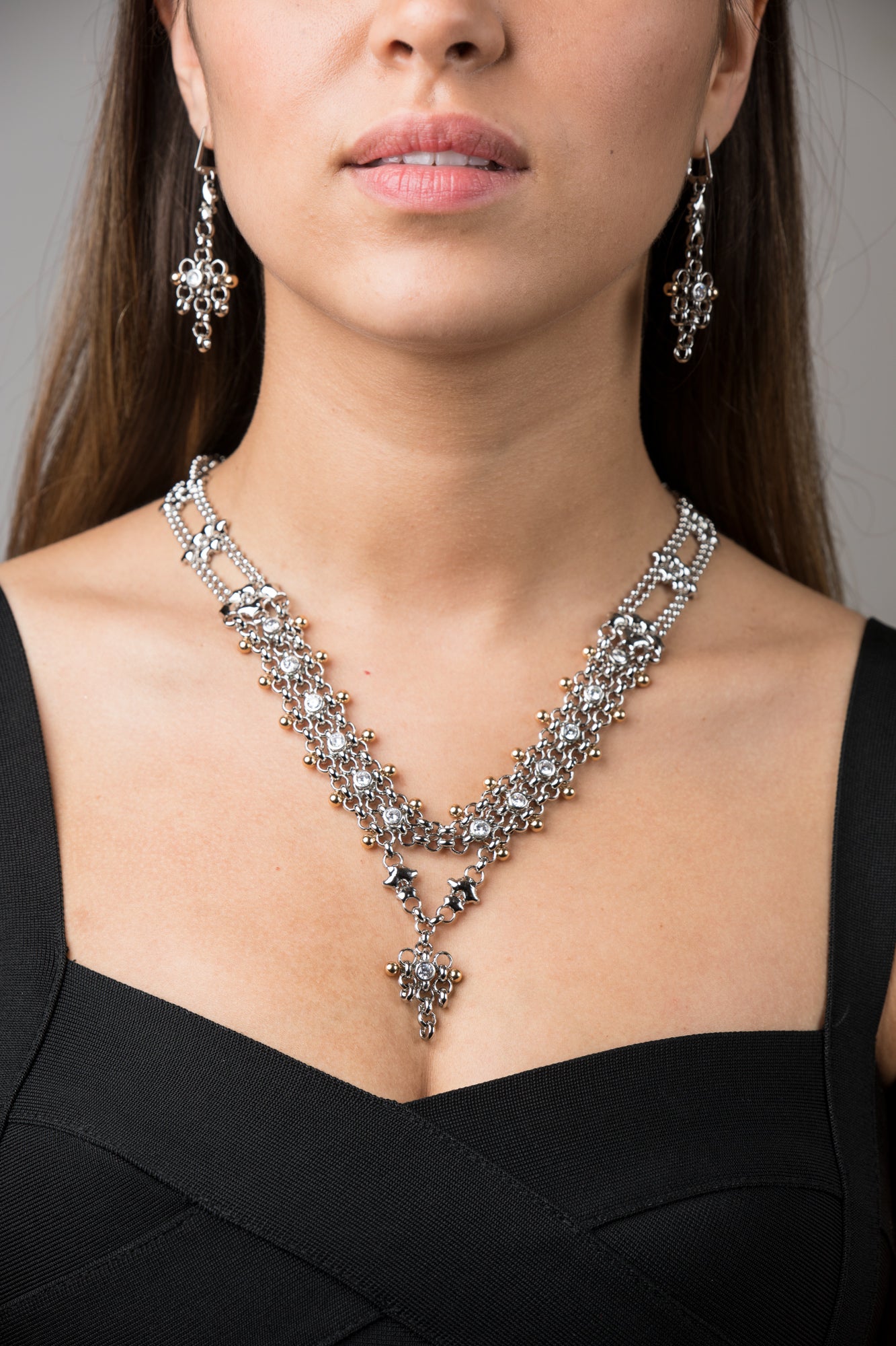 SG Liquid Metal Jewelry by Sergio Gutierrez BXN1Z-N Chrome and Gold Finish Necklace