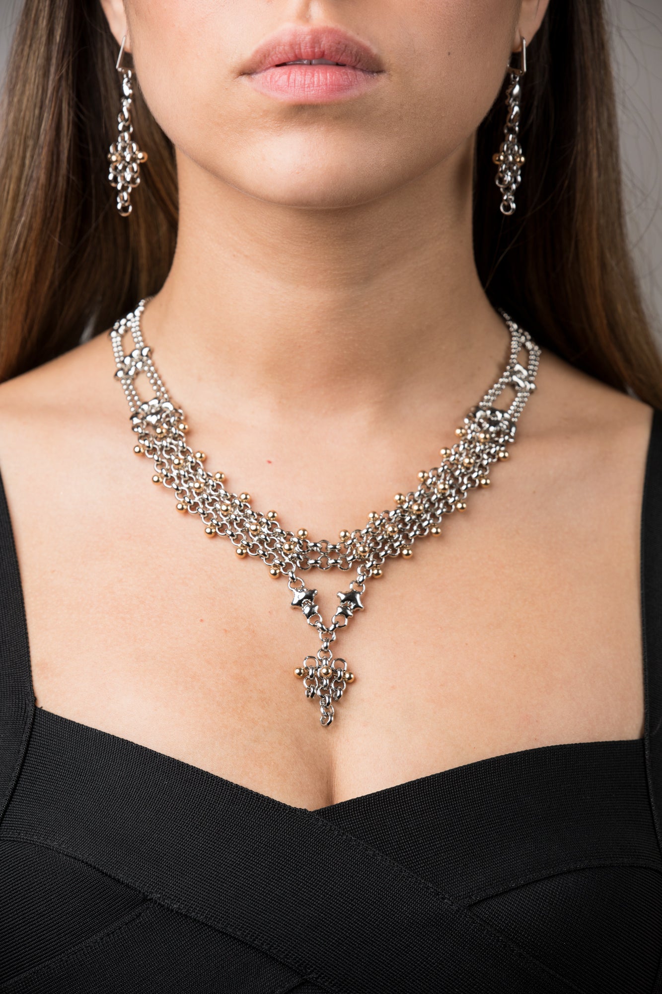 SG Liquid Metal Jewelry by Sergio Gutierrez BXN1-N Chrome and Gold Finish Necklace