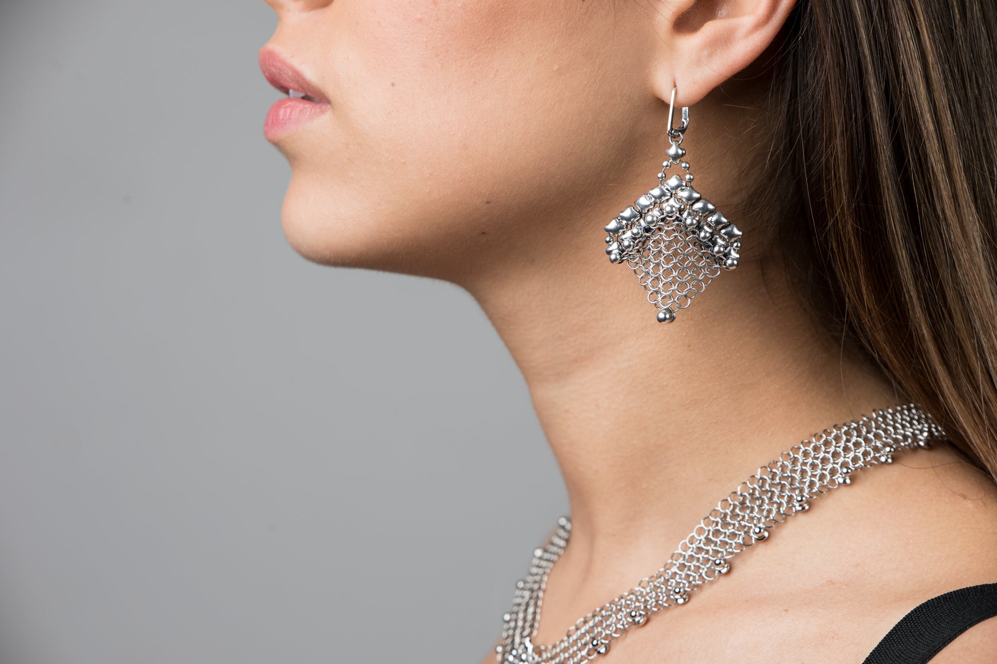 SG Liquid Metal Earring - Chainmail CME4-AS Antique Silver by Sergio Gutierrez