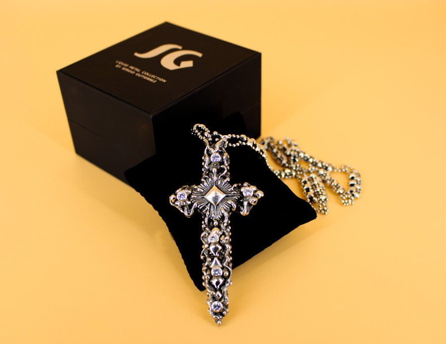 SG Liquid Metal LEN 3409 – Antique silver finish - Cross necklace