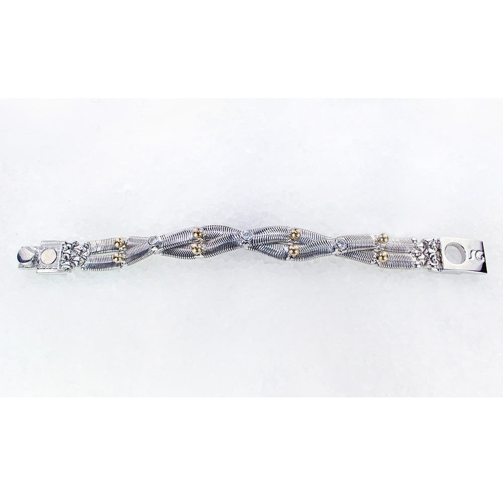 SG Liquid Metal SNB16-N Chrome Finish Bracelet with Gold 24K Pins and Zircons by Sergio Gutierrez