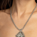 SG Liquid Metal ATN1A-AS Antique Silver Finish Microchip Necklace with Swarovski Crystal by Sergio Gutierrez