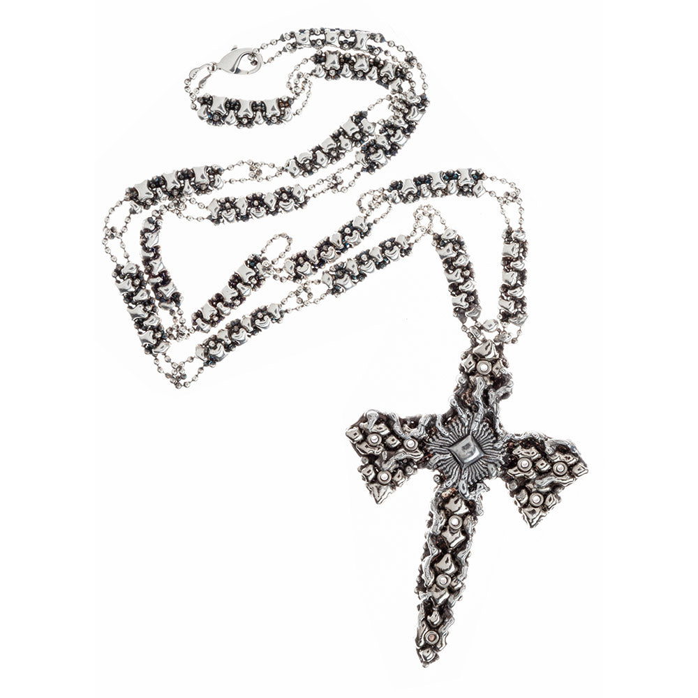 SG Liquid Metal XCR4-AS (Antique Silver Finish) Necklace with Cross by Sergio Gutierrez
