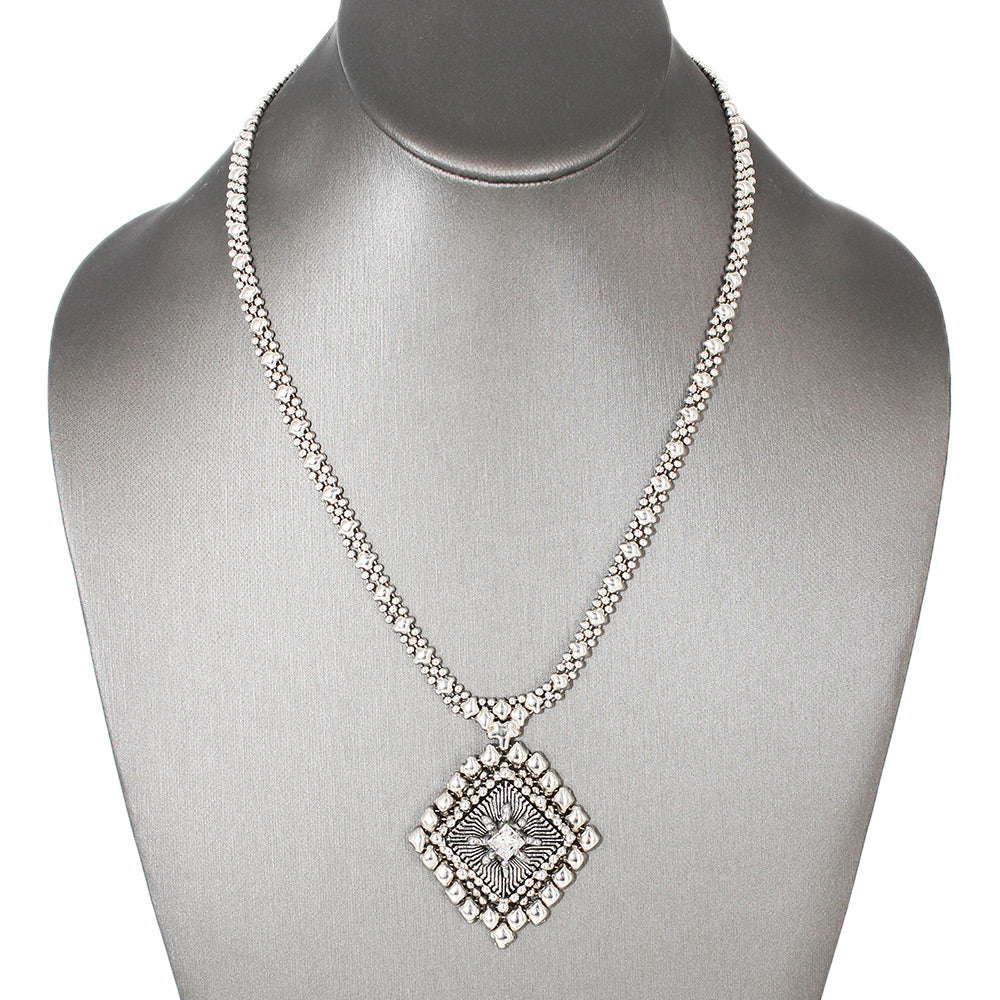 SG Liquid Metal ATN1A-AS Antique Silver Finish Microchip Necklace with Swarovski Crystal by Sergio Gutierrez
